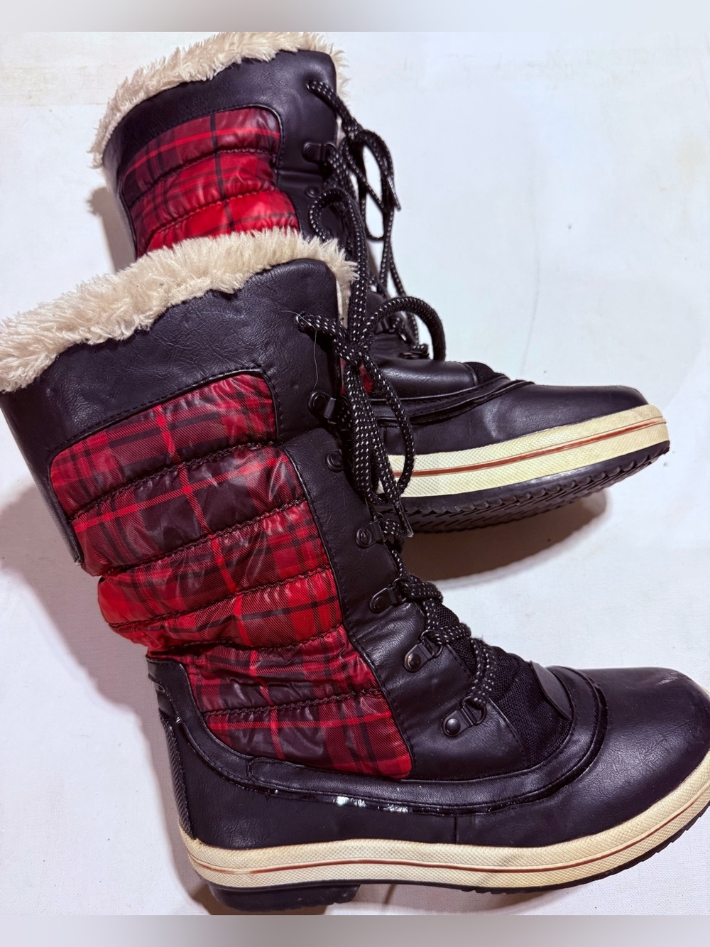 Mix No. 6 Red Plaid & Black Lace-Up Faux-Fur Winter Boots